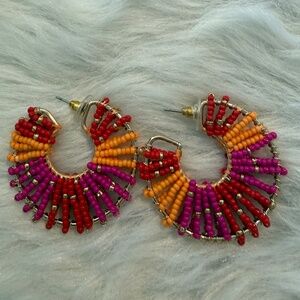 Multi Color Round Beaded Costume Earrings